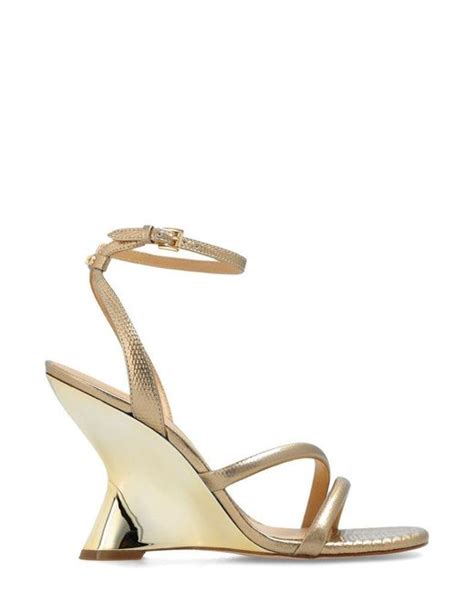 Nadina Embellished Metallic Leather Wedge Sandal 